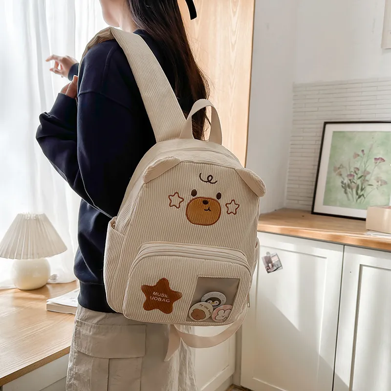 BUBM Corduroy Backpack Regular Unisex Apricot/Khaki/Brown-4