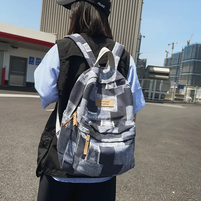 BUBM Denim Backpack Unisex Black/Blue/Brown-5