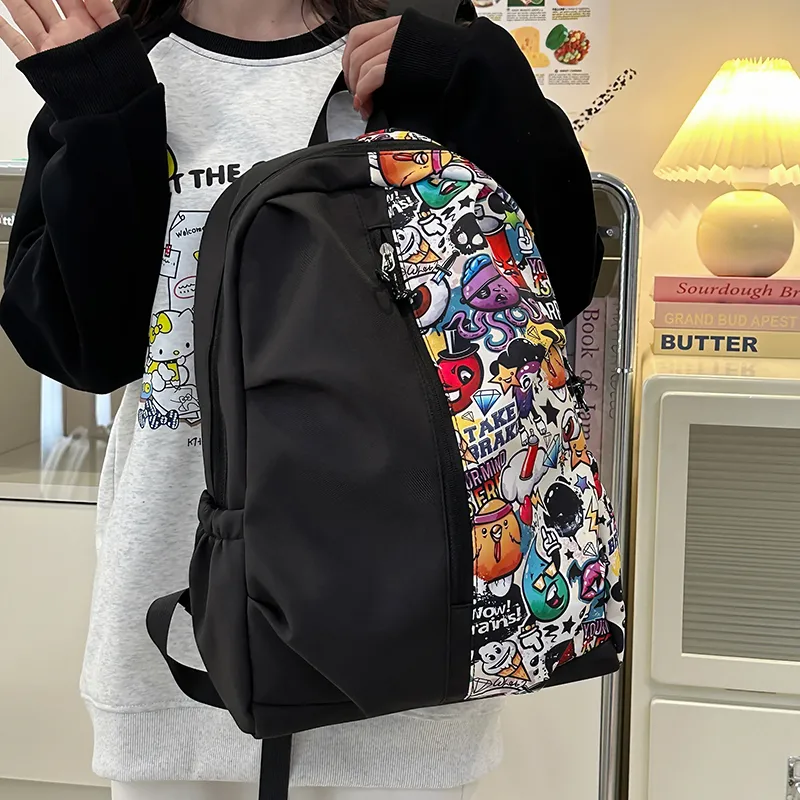 BUBM Nylon Backpack Unisex White/Red/Green-11