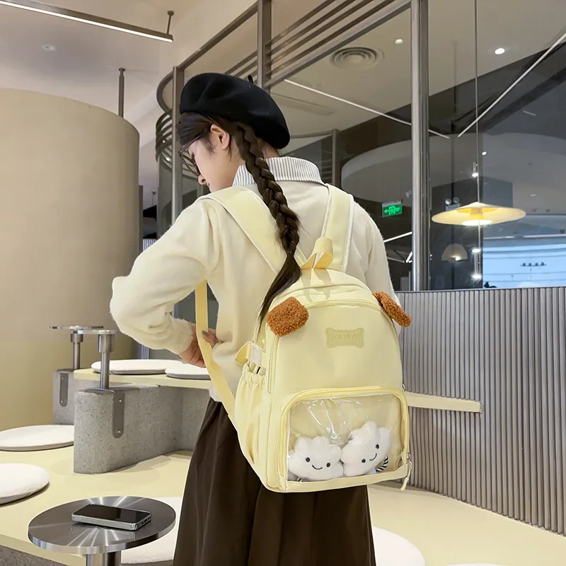 BUBM Nylon Backpack Regular Women's White/Black/Yellow/Blue-10