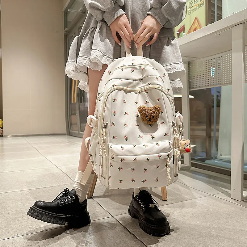 BUBM Nylon Backpack Unisex White-5