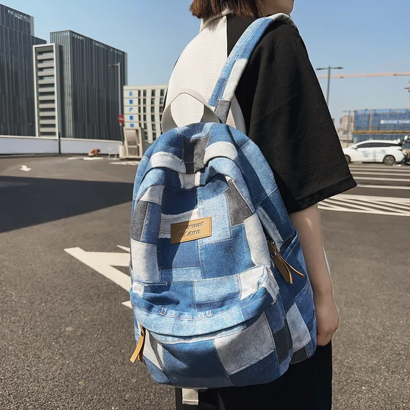 BUBM Denim Backpack Unisex Black/Blue/Brown-10