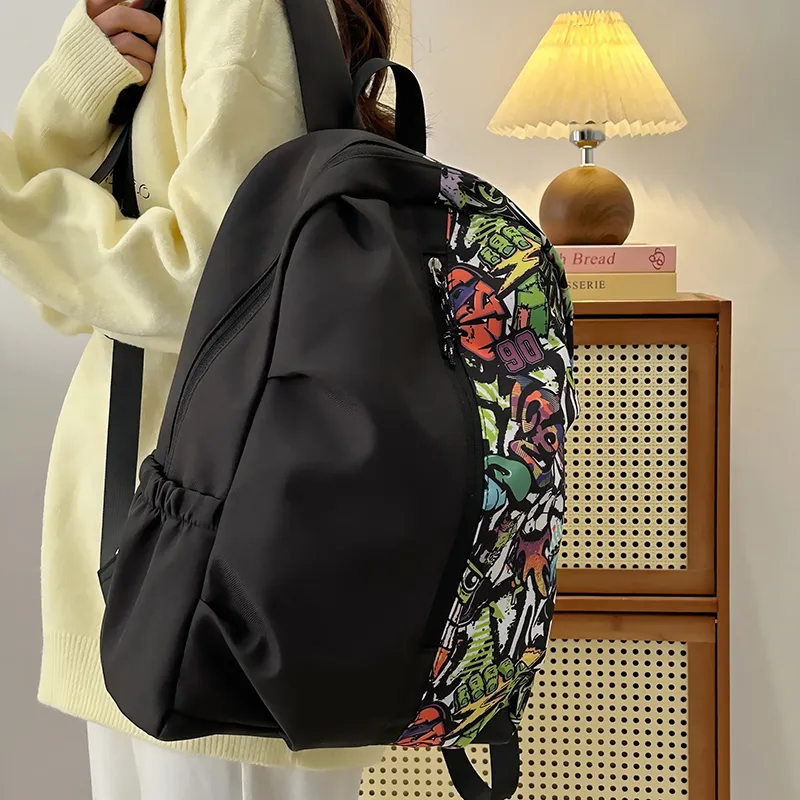 BUBM Nylon Backpack Unisex White/Red/Green-16