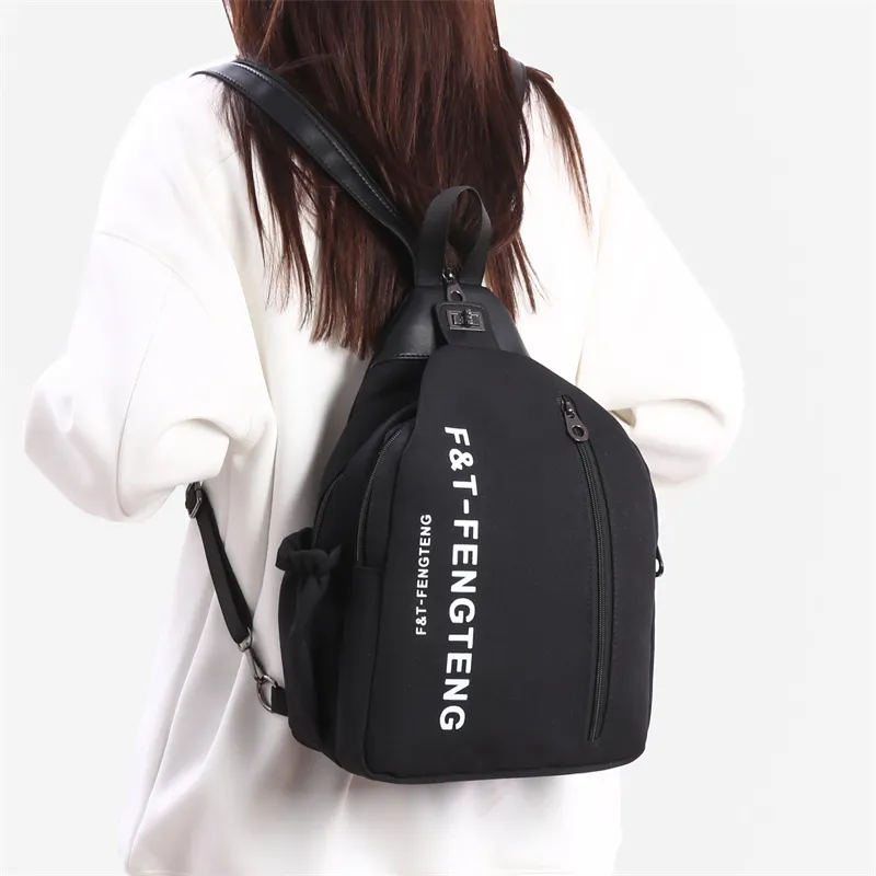 BUBM Oxford Sling Bag Backpack Regular Women's Black/Ecru-7