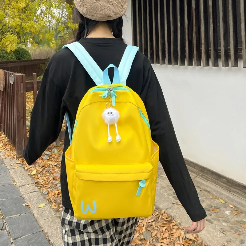 BUBM Composite Cloth Backpack Unisex Black/Yellow/Blue/Pink-10