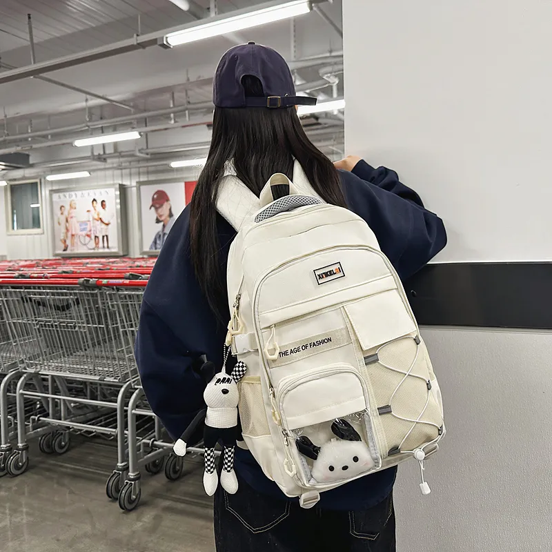 BUBM Nylon Backpack Unisex Black/White/Gray/Red-2