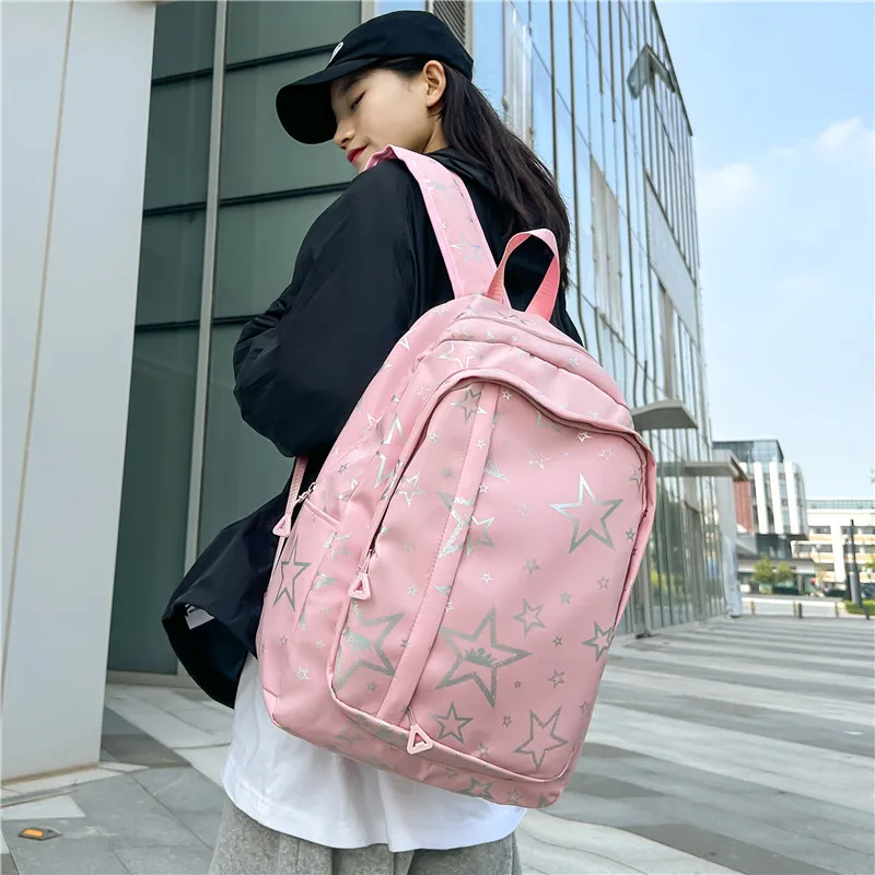 BUBM Composite Cloth Backpack Unisex White/Black/Purple/Orange/Green/Pink-23