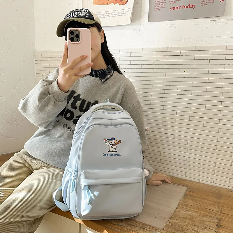 BUBM Nylon Backpack Unisex Yellow/Black/White/Khaki/Blue-25