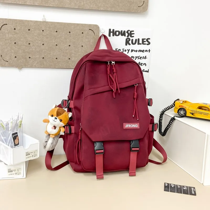 BUBM Composite Cloth Backpack Unisex Black/Ecru/Red/Blue/Green-14