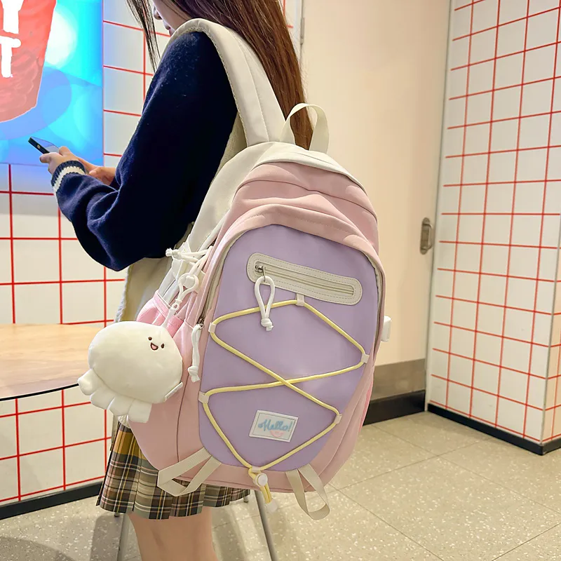 BUBM Nylon Backpack Unisex Blue/Green/Yellow/Gray/Pink/Khaki-15