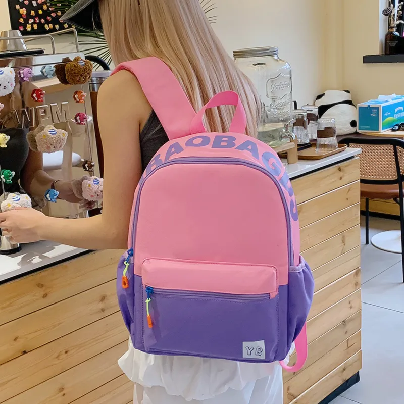 BUBM Nylon Fabric Backpack Unisex Red/Yellow/Teal/Purple Pink/Pink Green/Dark Pink-19