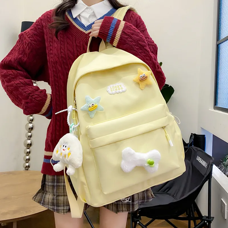 BUBM Nylon Backpack Women's White/Black/Pink/Light Green/Yellow-12