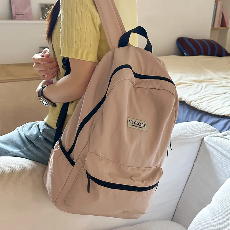 BUBM Nylon Backpack Unisex Black/Pink/Burgundy/Violet/Army Green-16