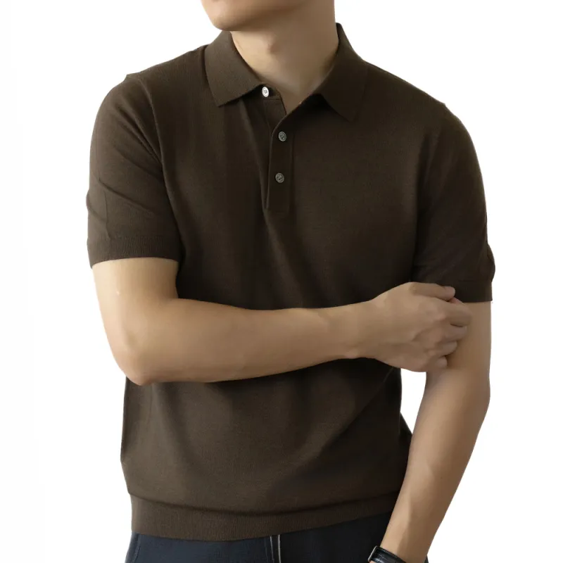 BILISISHANYANG Knitwear Fashion Summer Short Sleeved Polo Solid Color T Shirt Men's-3