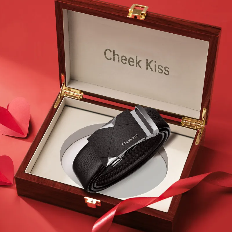 Cheekkiss Cow Leather Belt Father's Day Men's Black 3.5cm-10