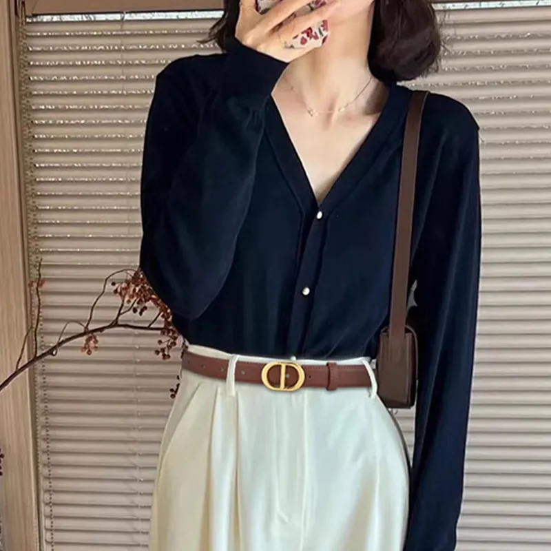 Cheekkiss Cow Leather Fine Belt Versatile Belt Box Women's Black Caramel Color 2.4cm-5