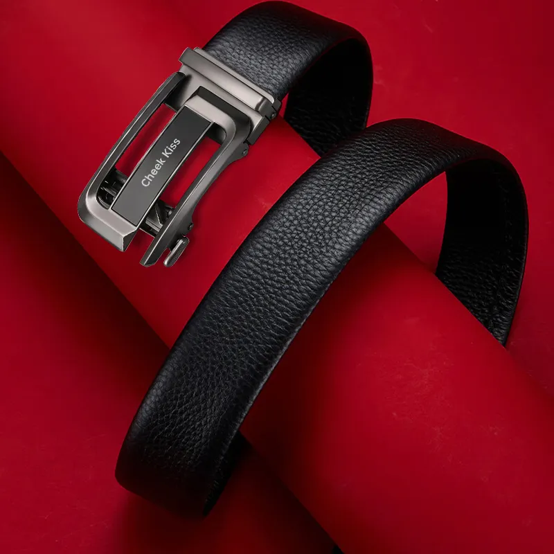 Cheekkiss Top Grain Cow Leather Belts Men's Gunmetal 3.5cm-2