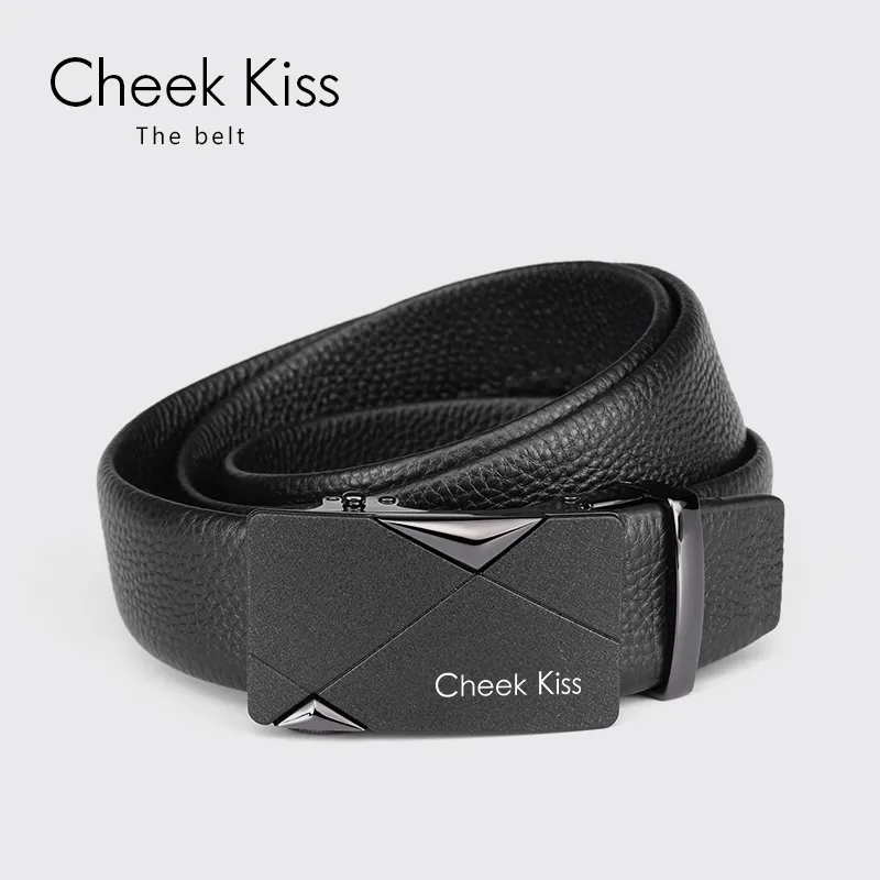 Cheekkiss Cow Leather Belt Father's Day Men's Black 3.5cm-3