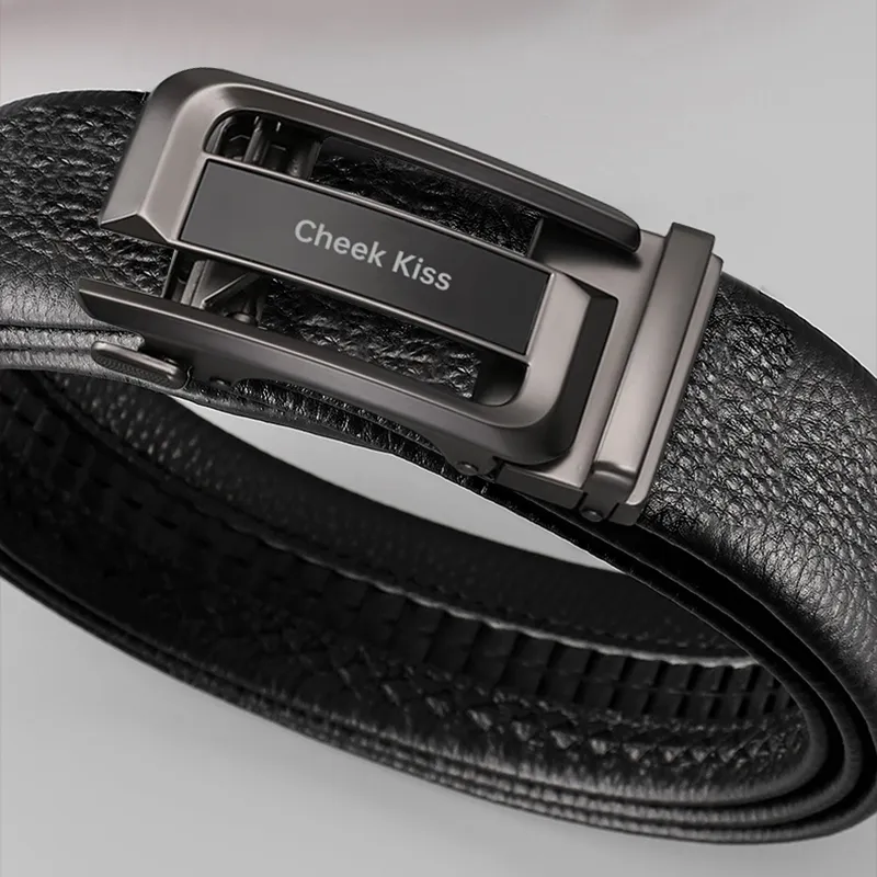 Cheekkiss Top Grain Cow Leather Belts Men's Gunmetal 3.5cm-4