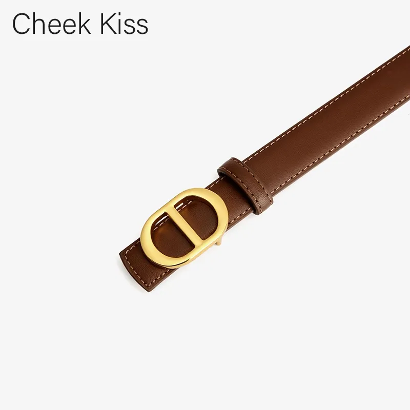 Cheekkiss Cow Leather Fine Belt Versatile Belt Box Women's Black Caramel Color 2.4cm-4