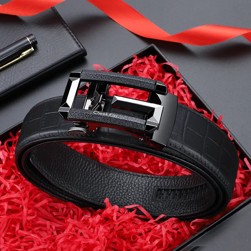 Cheekkiss Top Grain Cow Leather Belts Men's Black 3.5cm-5