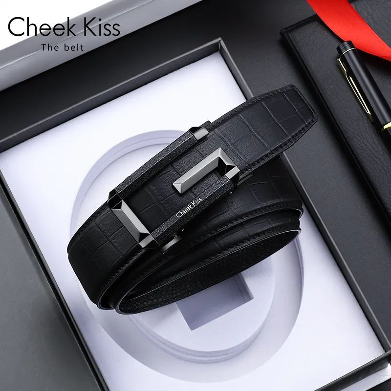 Cheekkiss Top Grain Cow Leather Belts Men's Black 3.5cm-2