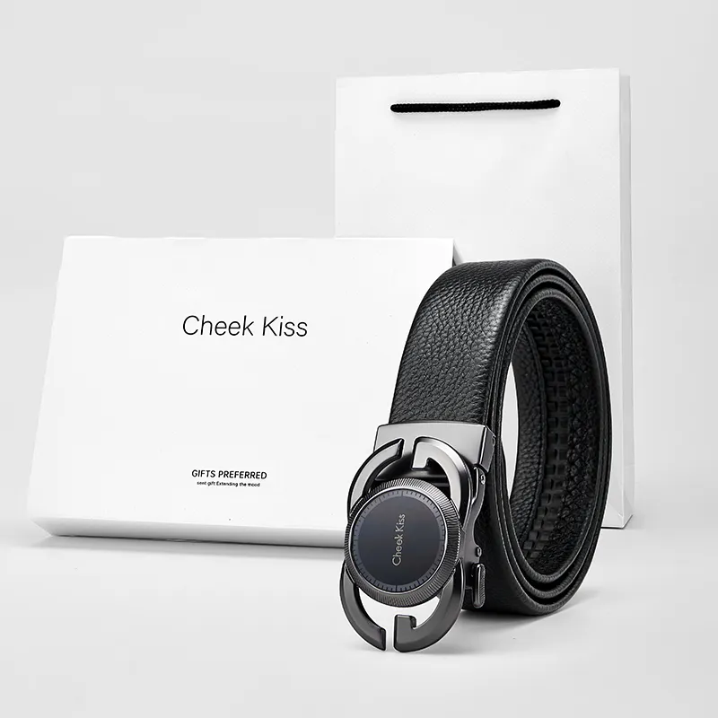 Cheekkiss Cow Leather Belts Men's Gunmetal 3.5cm-1