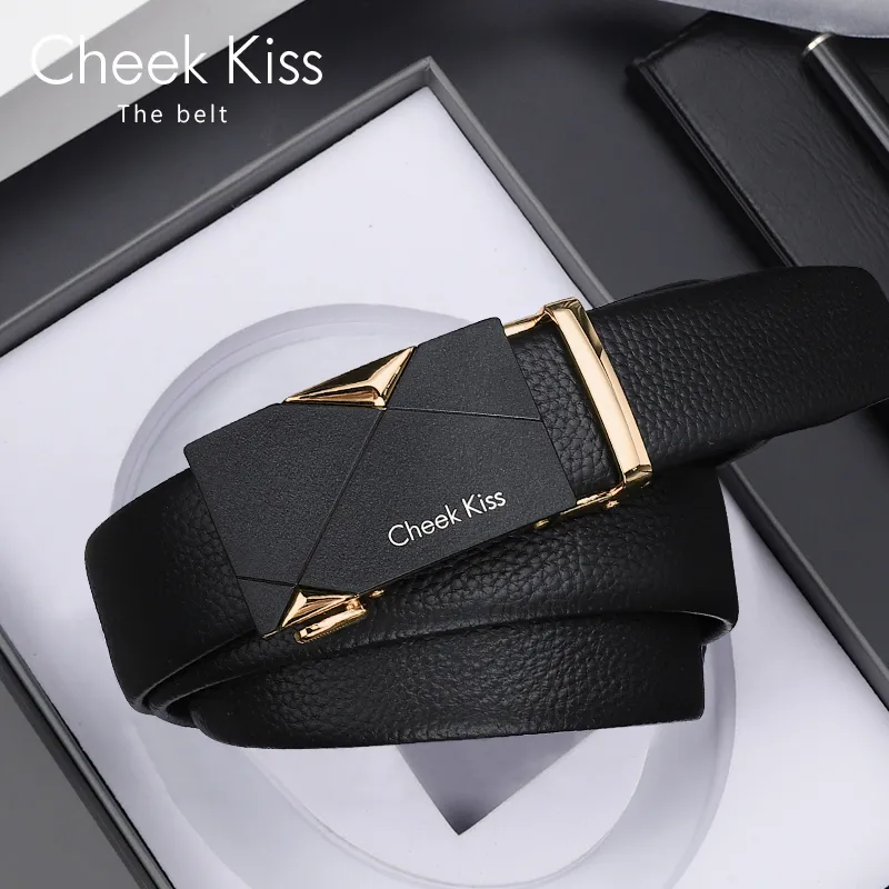 Cheekkiss Cow Leather Belt Father's Day Men's Black 3.5cm-12