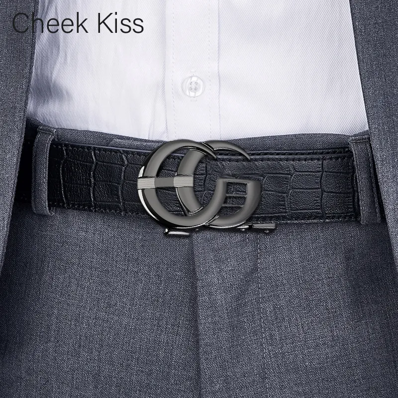 Cheekkiss Cow Leather Belts Men's Gunmetal Gold 3.5cm-2