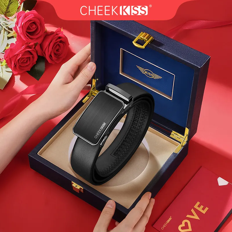 Cheekkiss Top Grain Cow Leather Belts Men's Black 3.5cm-1