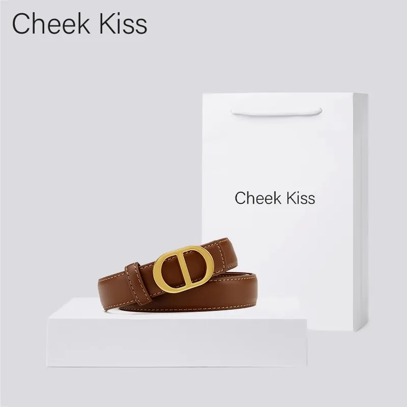 Cheekkiss Cow Leather Fine Belt Versatile Belt Box Women's Black Caramel Color 2.4cm-3