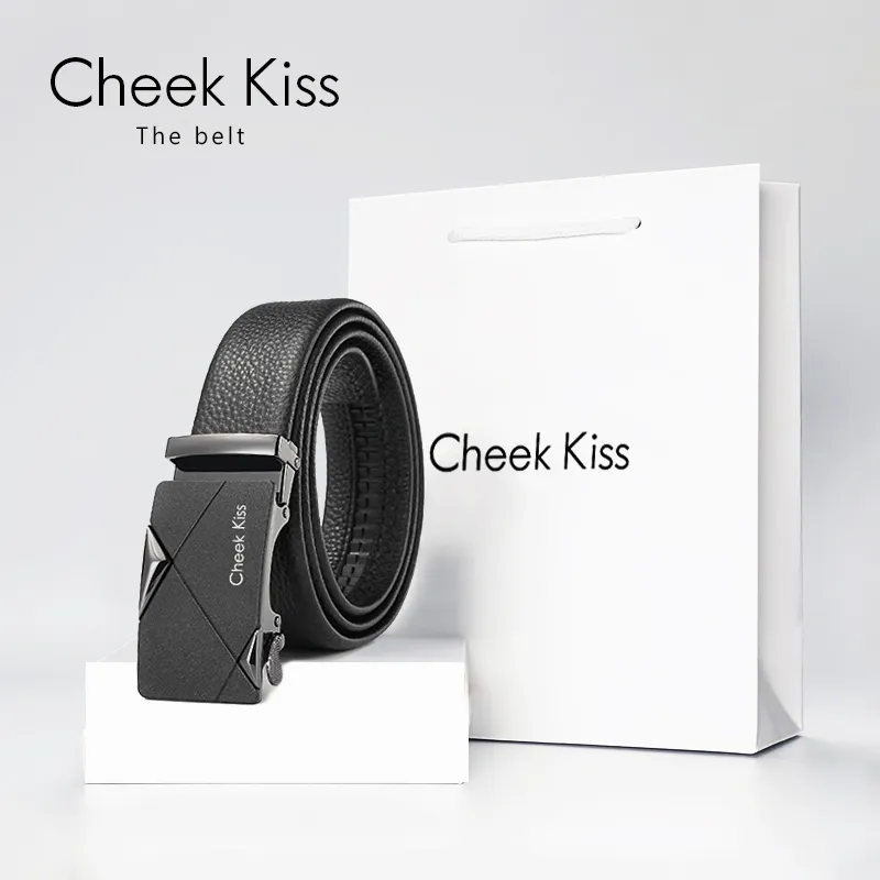 Cheekkiss Cow Leather Belt Father's Day Men's Black 3.5cm-1