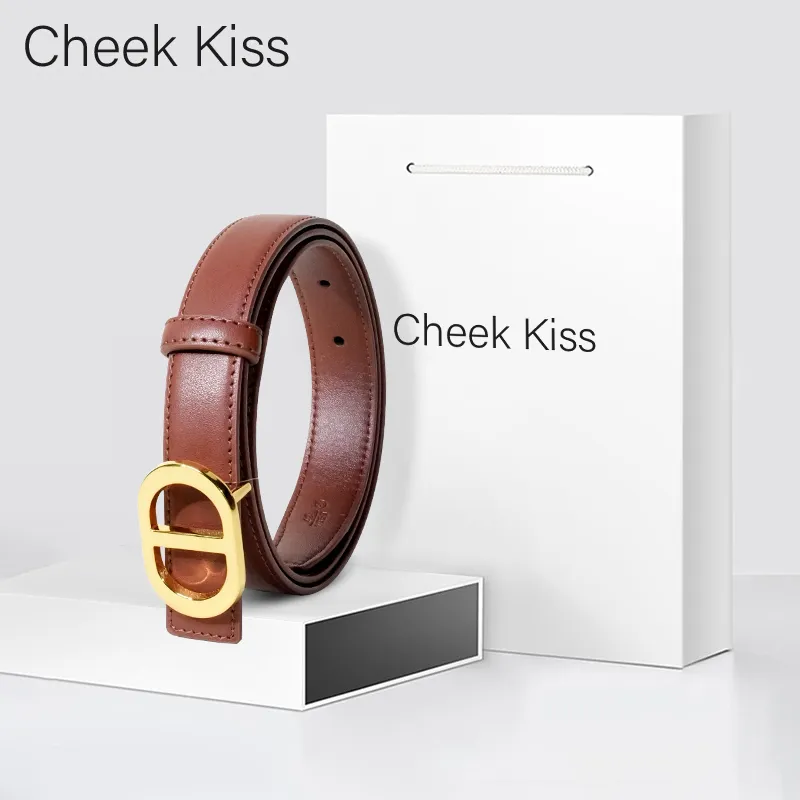 Cheekkiss Cow Leather Fine Belt Versatile Belt Box Women's Black Caramel Color 2.4cm-2