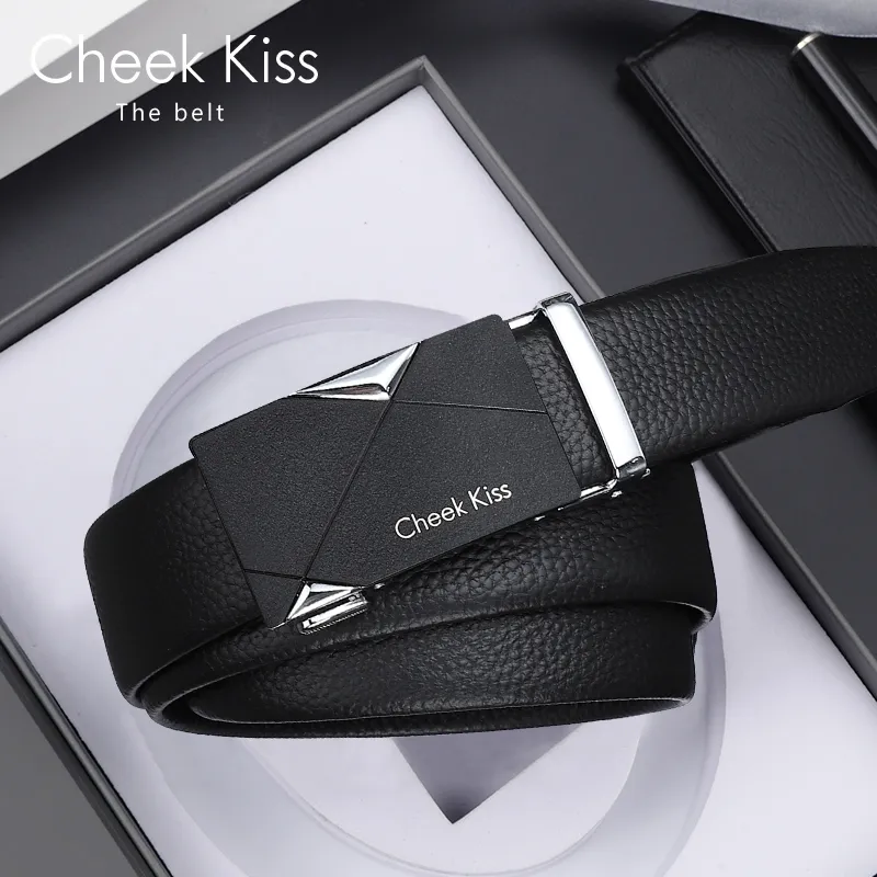 Cheekkiss Cow Leather Belt Father's Day Men's Black 3.5cm-9
