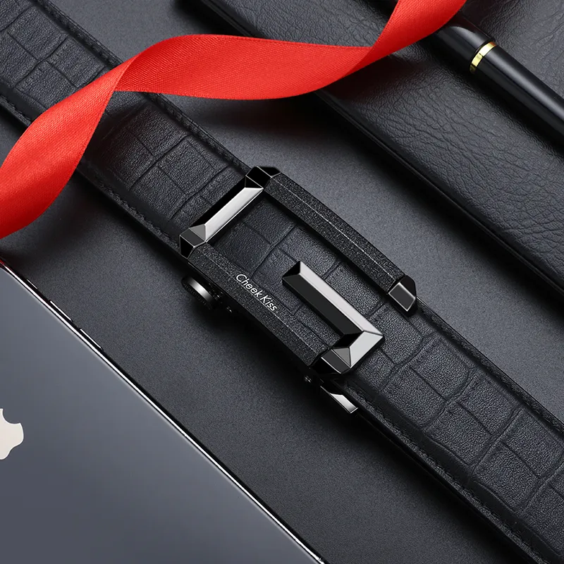 Cheekkiss Top Grain Cow Leather Belts Men's Black 3.5cm-4