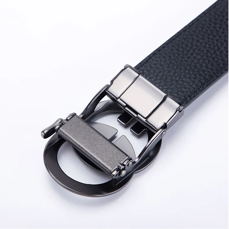 Cheekkiss Top Grain Cow Leather Belts Men's Gunmetal Silver 3.5cm-3