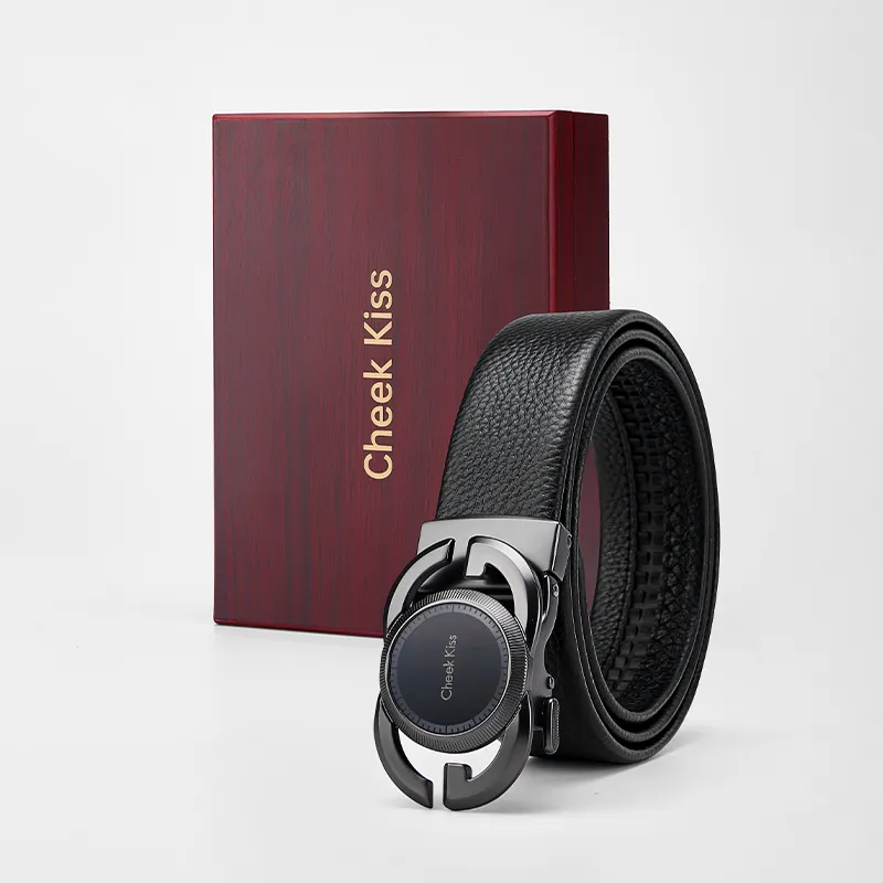 Cheekkiss Cow Leather Belts Men's Gunmetal 3.5cm-2