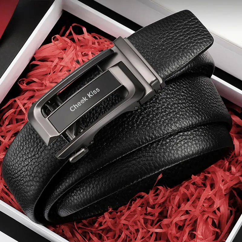 Cheekkiss Top Grain Cow Leather Belts Men's Gunmetal 3.5cm-3