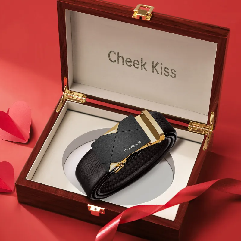 Cheekkiss Cow Leather Belt Father's Day Men's Black 3.5cm-13