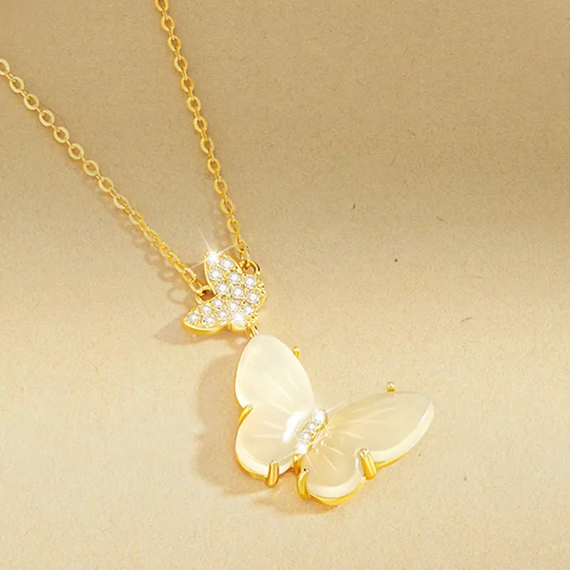 MUSHIFEN Hetian Jade Necklaces Pale Greenish White Jade Women's-2