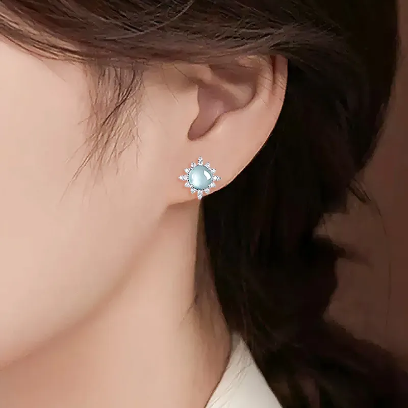 MUSHIFEN Glutinous Jade Jadeite Stud Earrings Women's-5