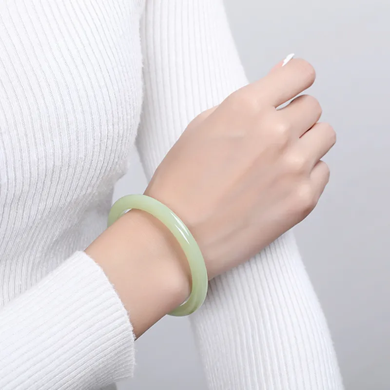 MUSHIFEN Hetian Jade Bangles Pale Greenish White Jade Women's-1