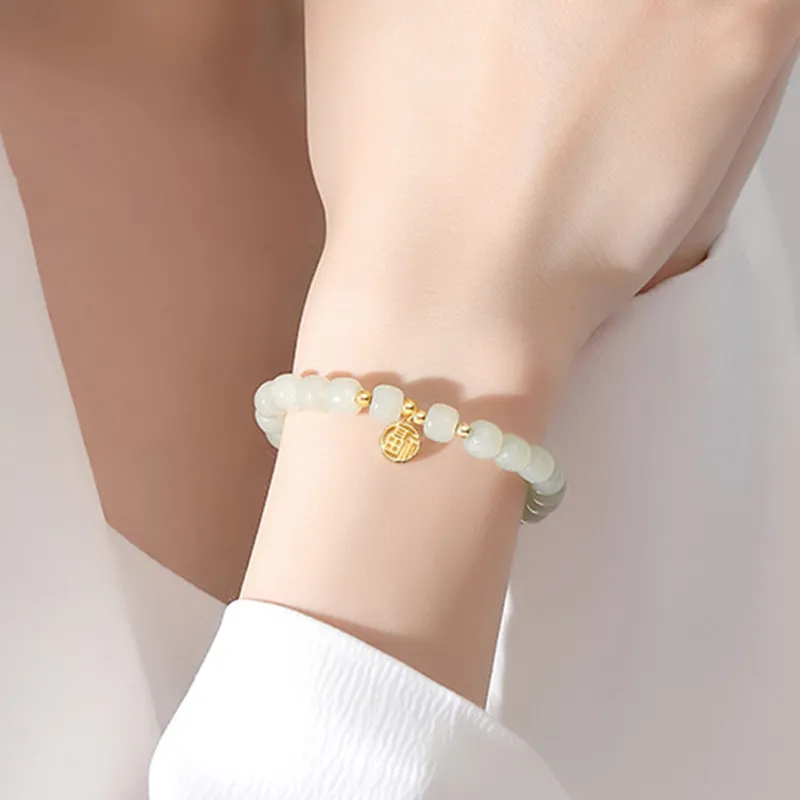 MUSHIFEN Hetian Jade Bracelets Pale Greenish White Jade Women's-2