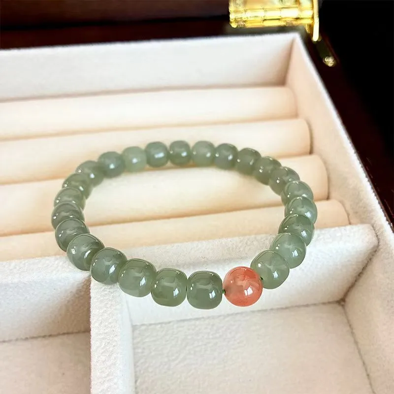 MUSHIFEN Beaded Bracelet #Good Luck Pale Greenish White Jade Women's-3