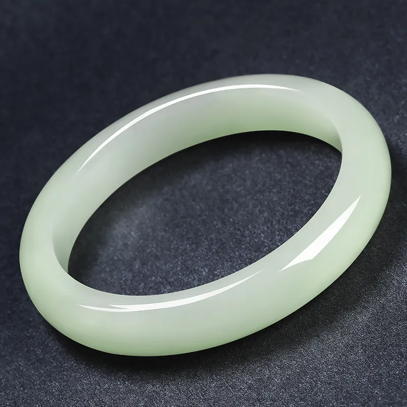 MUSHIFEN Hetian Jade Bangles Pale Greenish White Jade Women's-2