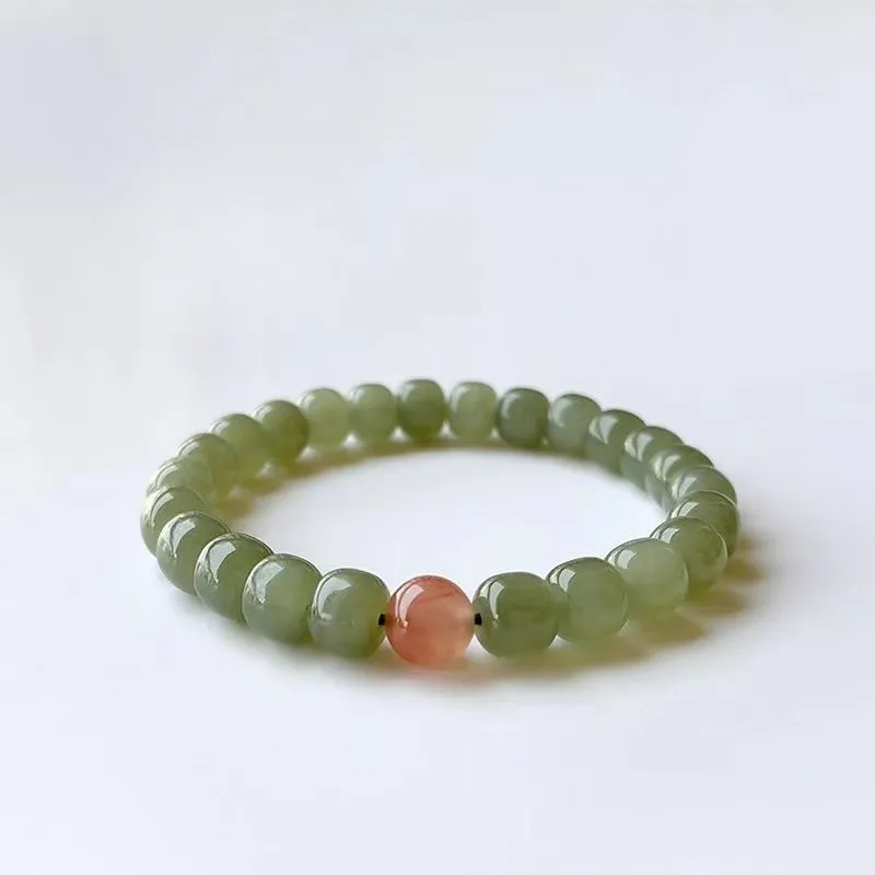 MUSHIFEN Beaded Bracelet #Good Luck Pale Greenish White Jade Women's-4