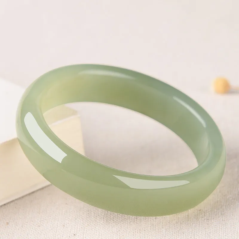 MUSHIFEN Hetian Jade Bangles Pale Greenish White Jade Women's-2