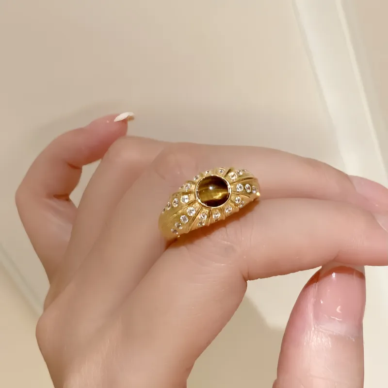 MUSHIFEN Tiger's Eye Stone Rings Unisex-1