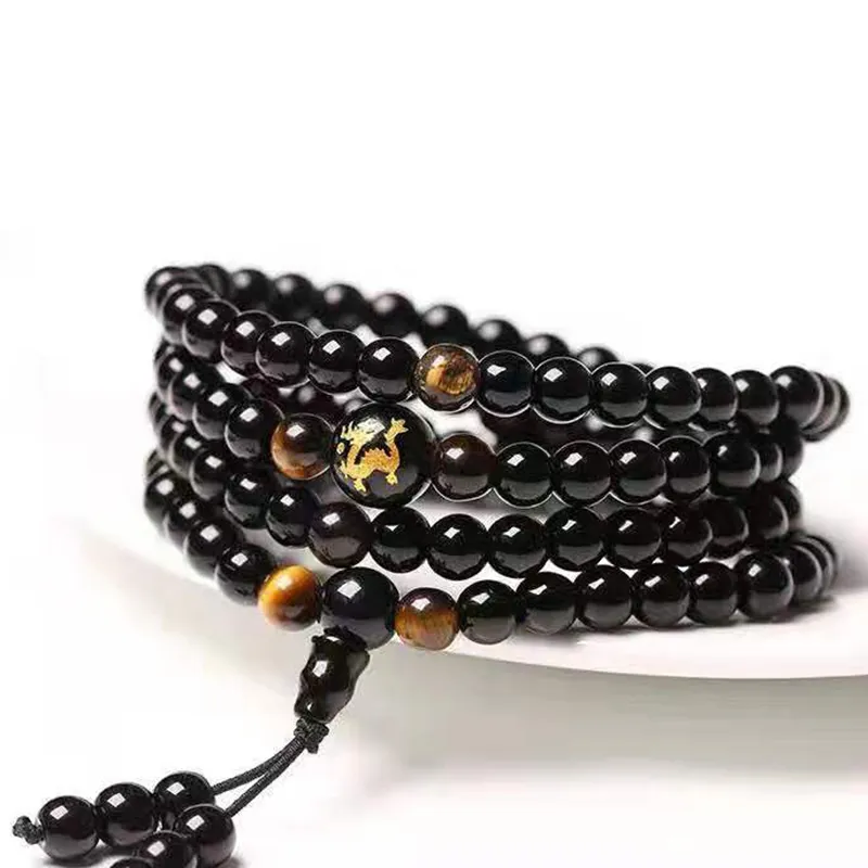 MUSHIFEN Obsidian Beaded Bracelet 108 Pcs Multi Wrap Unisex-2