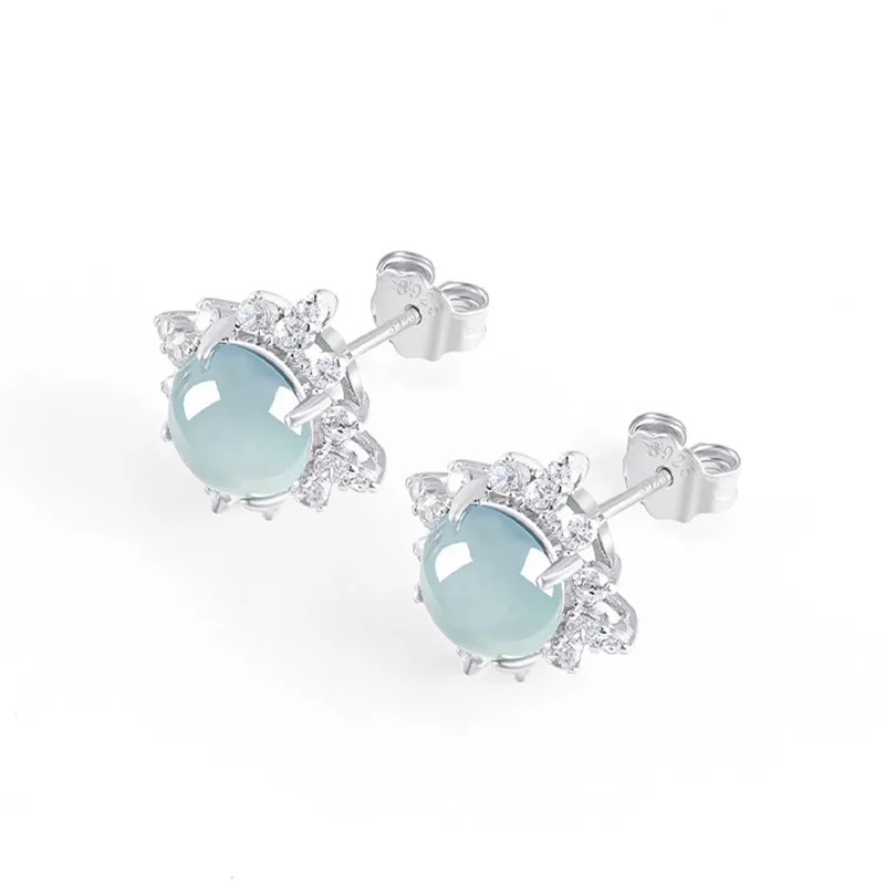 MUSHIFEN Glutinous Jade Jadeite Stud Earrings Women's-2